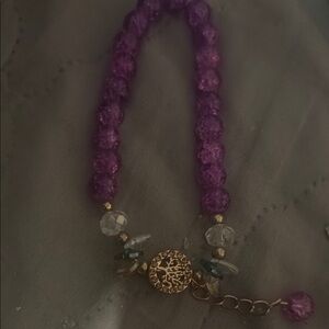 Elegant Purple Beaded Bracelet with Gold Accents w tree of life charm